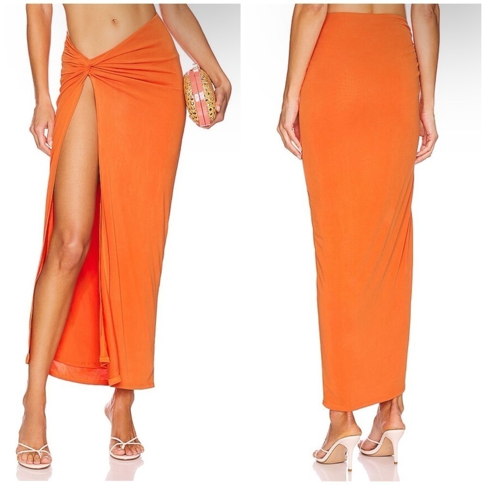 Camila Coelho Claire Midi Skirt in Sunset Orange Size XS